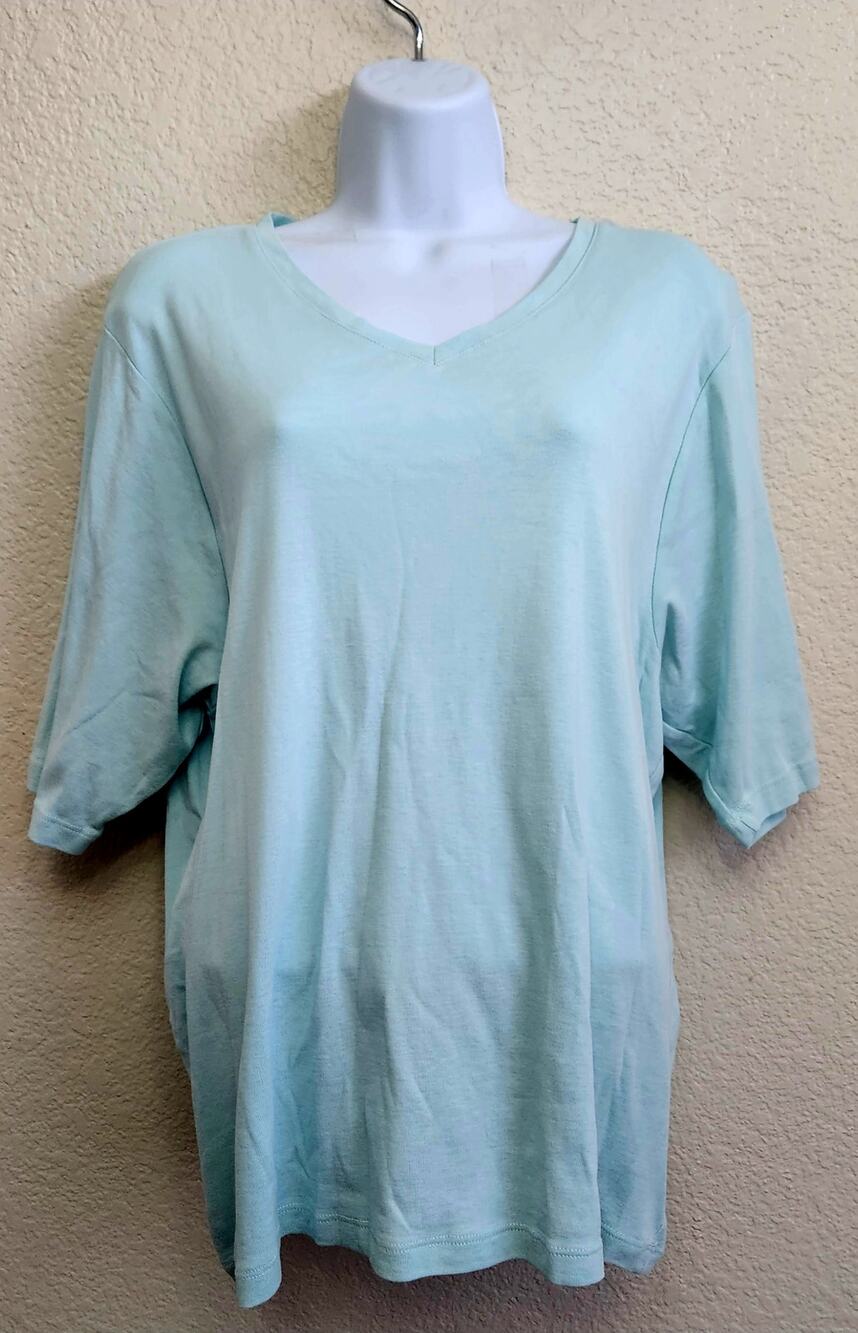 Cotton Traders Light Blue V Neck Top 24UK 2X Plus Lightweight Soft Short Sleeves